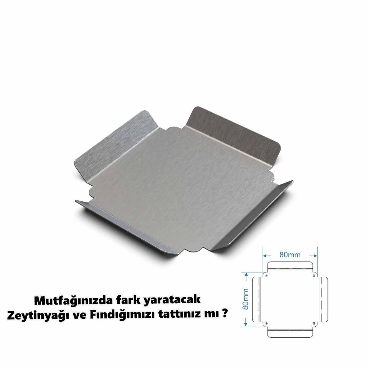 Paslanmaz Çelik Sunum Tepsisi 8x8 cm - 304 Kalite