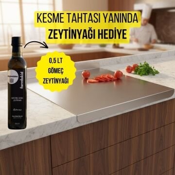 Paslanmaz Çelik Tezgahlık 55x70 cm 304 Kalite + 0,5 LT Zeytinyağı Hediyeli