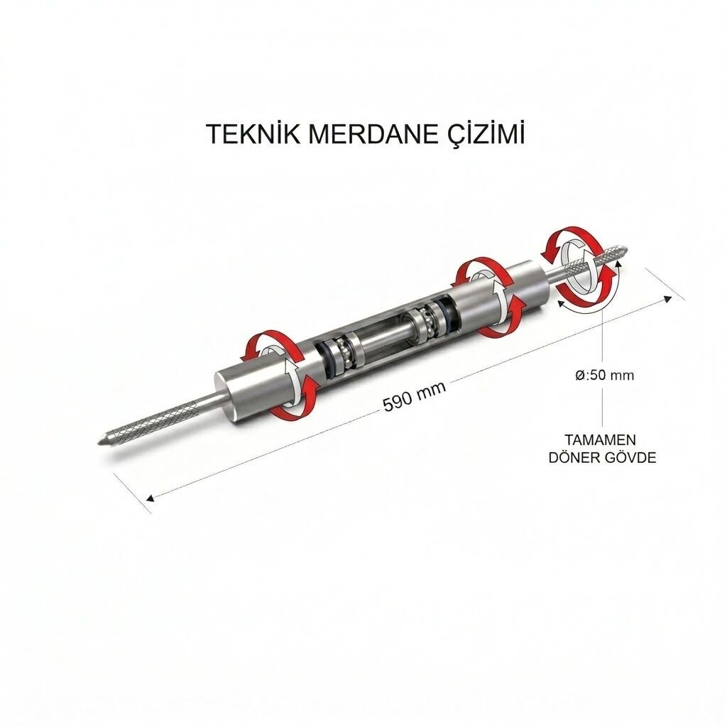 Paslanmaz Çelik Döner Merdane 59 cm 50 mm Çap - 304 Kalite