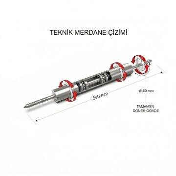 Paslanmaz Çelik Döner Merdane 59 cm 50 mm Çap - 304 Kalite