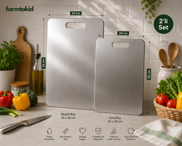 Paslanmaz Çelik Kesme Tahtası 2'li Set – 304 Kalite Outlet Ürün