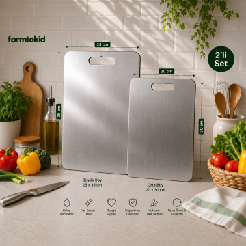 Paslanmaz Çelik Kesme Tahtası 2'li Set – 304 Kalite Outlet Ürün