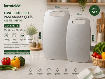 Paslanmaz Çelik Kesme Tahtası Oval 2'li Set – 316 Kalite