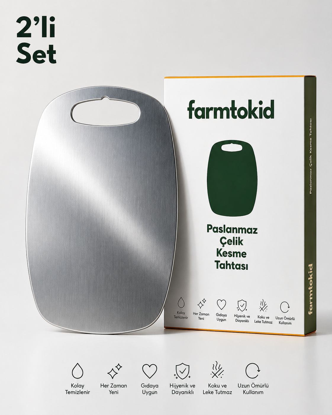 Paslanmaz Çelik Kesme Tahtası Oval 2'li Set – 316 Kalite
