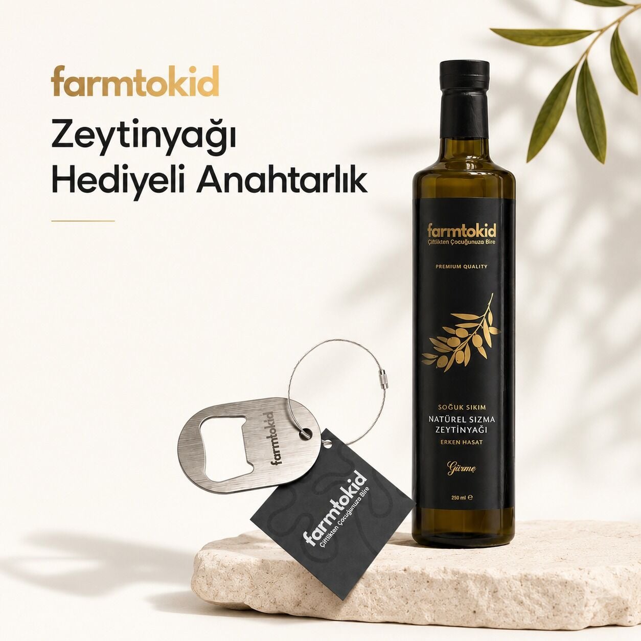 Paslanmaz Çelik Anahtarlık & Açacak - Zeytinyağı Hediyeli