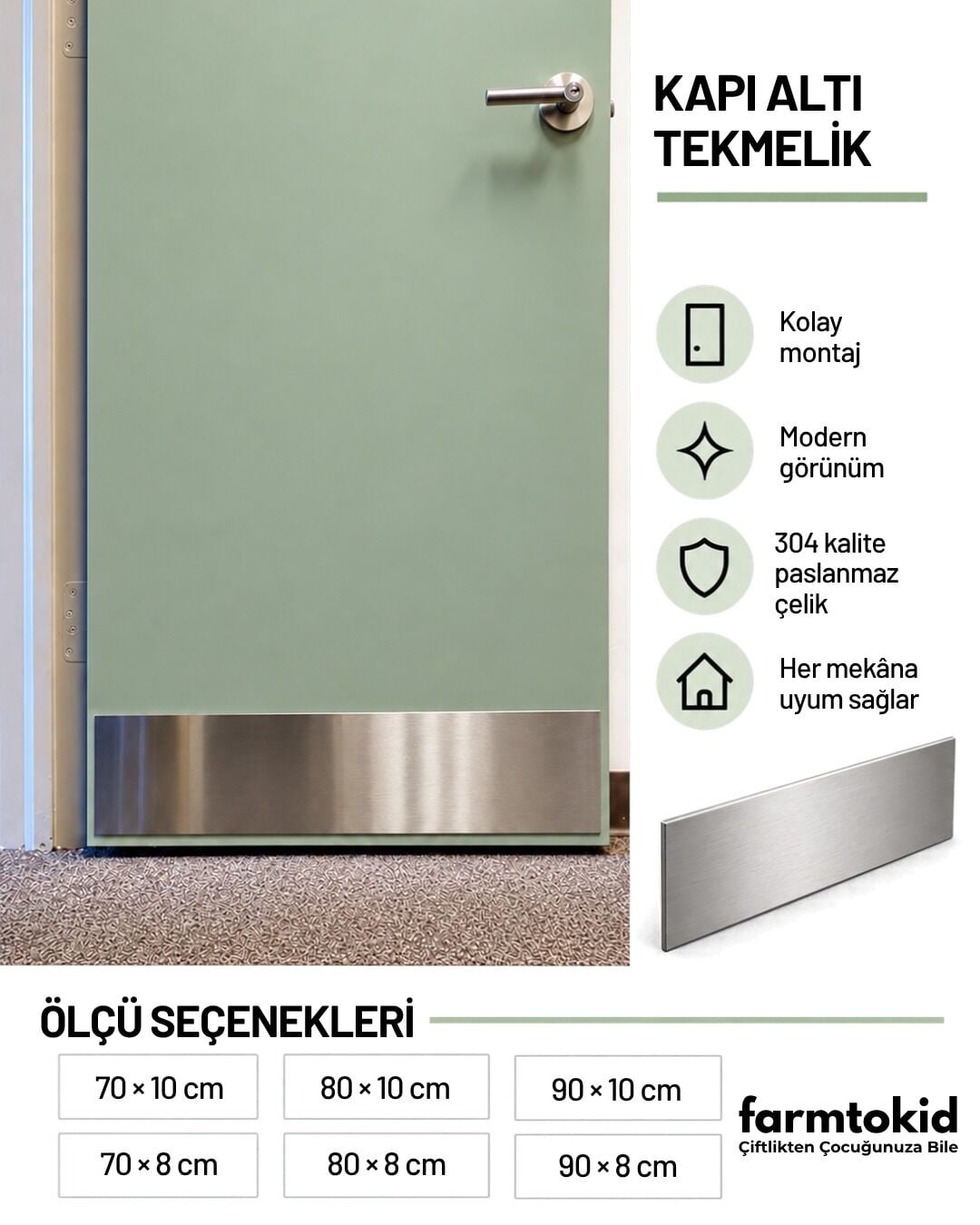 Paslanmaz Çelik Kapı Altı Koruma Plakası Tekmelik